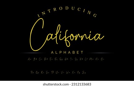 California Lettering signature font isolated on grey background. brus style alphabet. Vector logo letters.