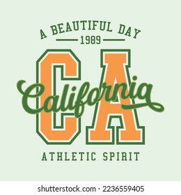 california lettering sport,T-shirt design made for screen-printing and digital (DTG) printing,vector,poster,card