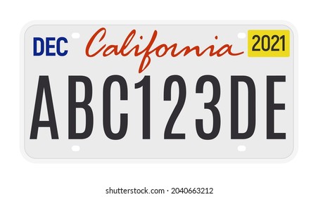 California license vector plate sign. American metal road California license plate symbol template