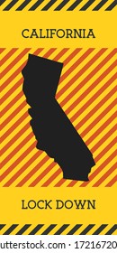 California Lock Down Sign. Yellow US state pandemic danger icon. Vector illustration.