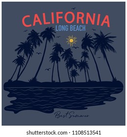 California long beach retro design.Palm tree vector print.