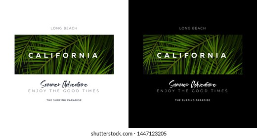 California, Long Beach. USA. Palm leaves typography t-shirt print