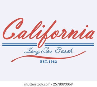 California Long Sea Beach Est. 1982 Beach vibes artwork. Summer design for t-shirt print, sticker, background, and other uses. 