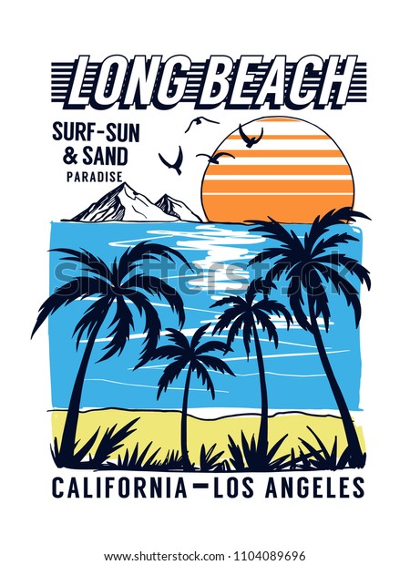 Tシャツなどの用途に使用する カリフォルニア州ロサンゼルスビーチのテーマベクターイラスト のベクター画像素材 ロイヤリティフリー 1104089696