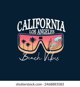 California los angeles beach vibes typography colorful summer sunglass graphic tee