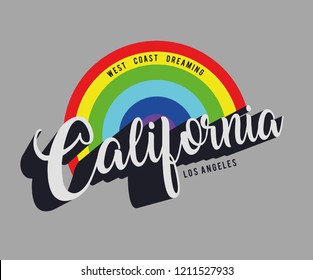 california los angeles ca la west coast dreaming rainbow for t-shirt print design