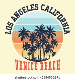 California Los Ángeles Ca La Vector Palm Tree Palm Island Slogan para camiseta. puesta de sol tropical. surf y playa. estampado vintage de playa. Diseño gráfico de camiseta. diseño de impresión de Vector de la calle Palm Beach.