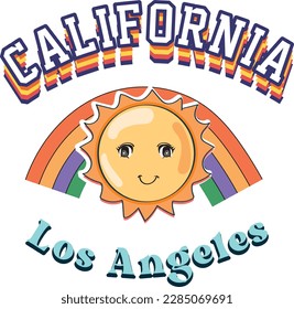 california los angeles city slogan vector with retro sun rainbow illustration