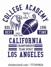 California Los Angeles College Academy  American Football ball, American Tattoo tribal Eagle Embroidery and printing graphic design vector artwork