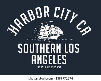 California, Los Angeles Harbor city vector illustration for t-shirt print and other uses.Summer slogan - Vector