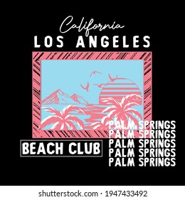 California Los Angeles Palm spring Sunset art with palms and natural background illustration
