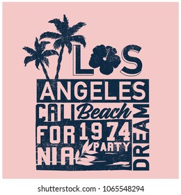 California, Los Angeles summer t-shirt design.Palm tree with typography vector print.