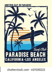 California, Los Angeles surfer print design for t-shirt and other uses