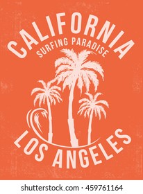 California, Los Angeles surfing typography for t-shirt print , vector illustration