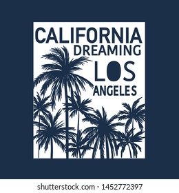 California, Los Angeles t-shirt design. Palm and typography vector print.

