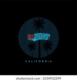 California, Los Angeles t-shirt design with palm trees and LA letters. Typography graphics for tee shirt with tropical palm trees. Vector illustration.