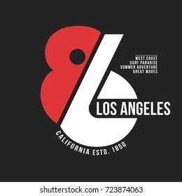 California, Los Angeles typography for t-shirt print. Sports, athletic t-shirt graphics. Vector