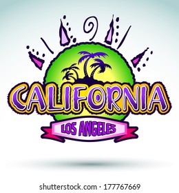California - Los Angeles - vector badge - emblem - summer tropical heat print