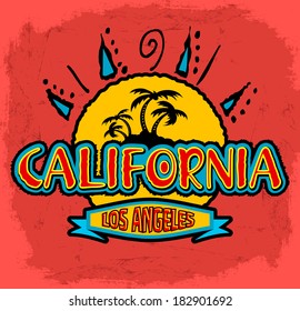 California - Los Angeles - vector badge - emblem - summer tropical heat print