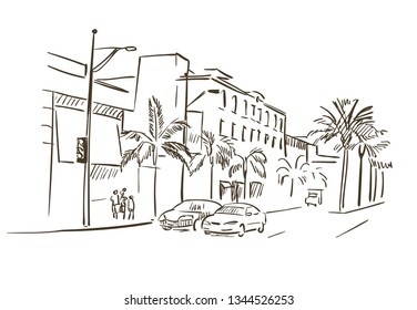 California Los Angeles  vector sketch line usa landscape hand drawn 