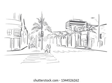 California Los Angeles  vector sketch line usa landscape hand drawn 