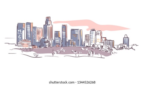 California Los Angeles  vector sketch line usa landscape hand drawn 