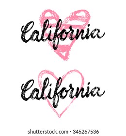 California Love. Hand drawn lettering, vector T-shirt illustration, fashion print.