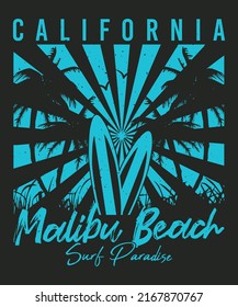 California Malibu Beach Surf Paradise Tshirt Design