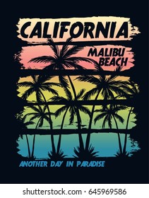 California Malibu beach vector graphic for t shirt and other uses.