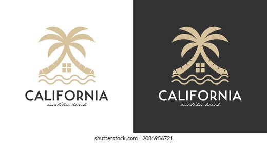 California, Malibu Beach, Villa Or Cabin Beach Rent Logo Design Inspiration