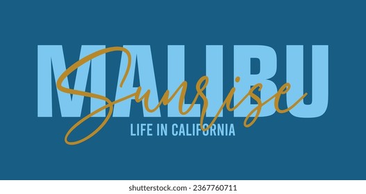 california, malibu sunset vector text work
