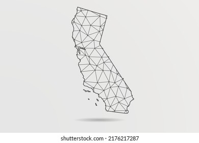 California Map - Abstract Mash Line And Point Scales On White Background With USA Map. Wire Frame 3D Mesh Polygonal Network Line, Design Sphere, Dot And Structure -  Vector Illustration Eps 10