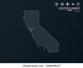 California Map Of Black Digital Frame HUD, GUI, UI Interface Technology Radar Vector.