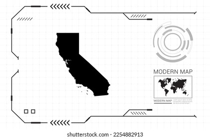 California map of black digital frame HUD, GUI, UI interface technology radar vector.