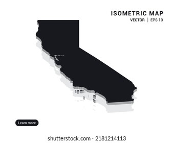 California map black on white background with 3d isometric vector illustration