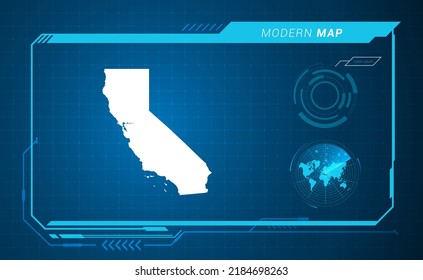 California Map Of Blue Digital Frame HUD, GUI, UI Interface Technology Radar Vector.