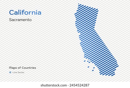 California Map with a capital of Sacramento Shown in a Line Pattern	
