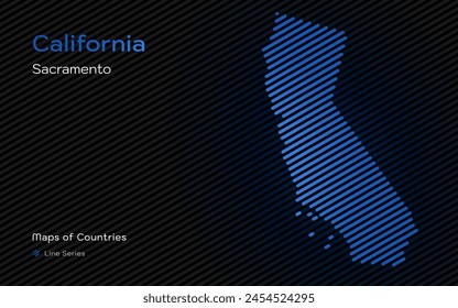 California Map with a capital of Sacramento Shown in a Line Pattern	