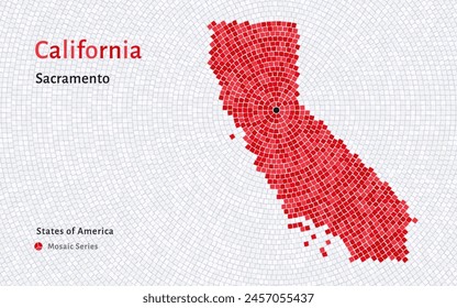 California Map with a capital of Sacramento Shown in a Mosaic Pattern	