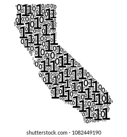 California Map composition icon of zero and null digits in different sizes. Vector digital symbols are scattered into California Map collage design concept.