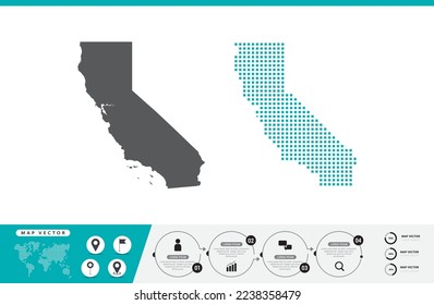California Karte der Punkte grau und grün für die Präsentation. Setzen Sie ein paar Pixel kreatives Konzept für Infografik.