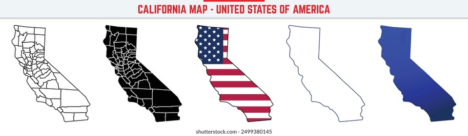 California Map with editable stroke icon. California USA State thin line icon, California map vector illustration, California, CA blue silhouette vector map