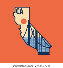 Marco del mapa de California con el puente de Golden Gate perfecto para la impresión, la ropa, la etiqueta engomada, etc