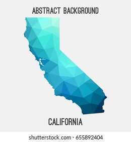 California map in geometric polygonal,mosaic style in cold shades.Abstract tessellation,modern design background,low poly. Vector illustration.