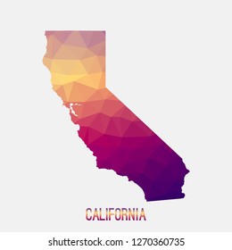 California map in geometric polygonal,mosaic style.Abstract tessellation,modern design background,low poly. Geometric cover, mockup. Vector illustration.