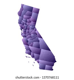 California map. Geometric style US state outline with counties. Alluring violet vector illustration.