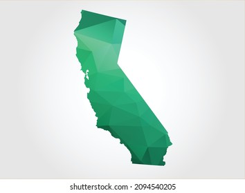 CALIFORNIA Map Green Color on white background polygonal