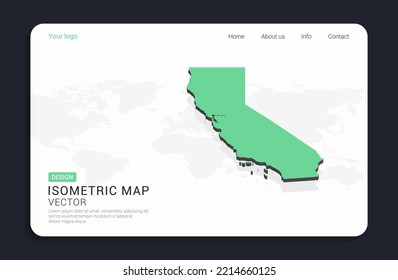 California map green on white background with isometric vector.