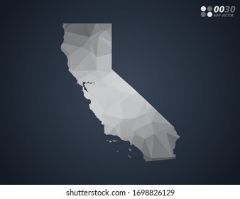 California Map Grey Polygon Red Triangle Mosaic With Dark Background. Style Gradient Vector.