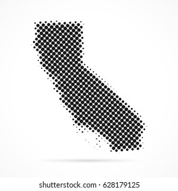 California map in halftone. Dotted illustration isolated on a white background.
Vector illustration.